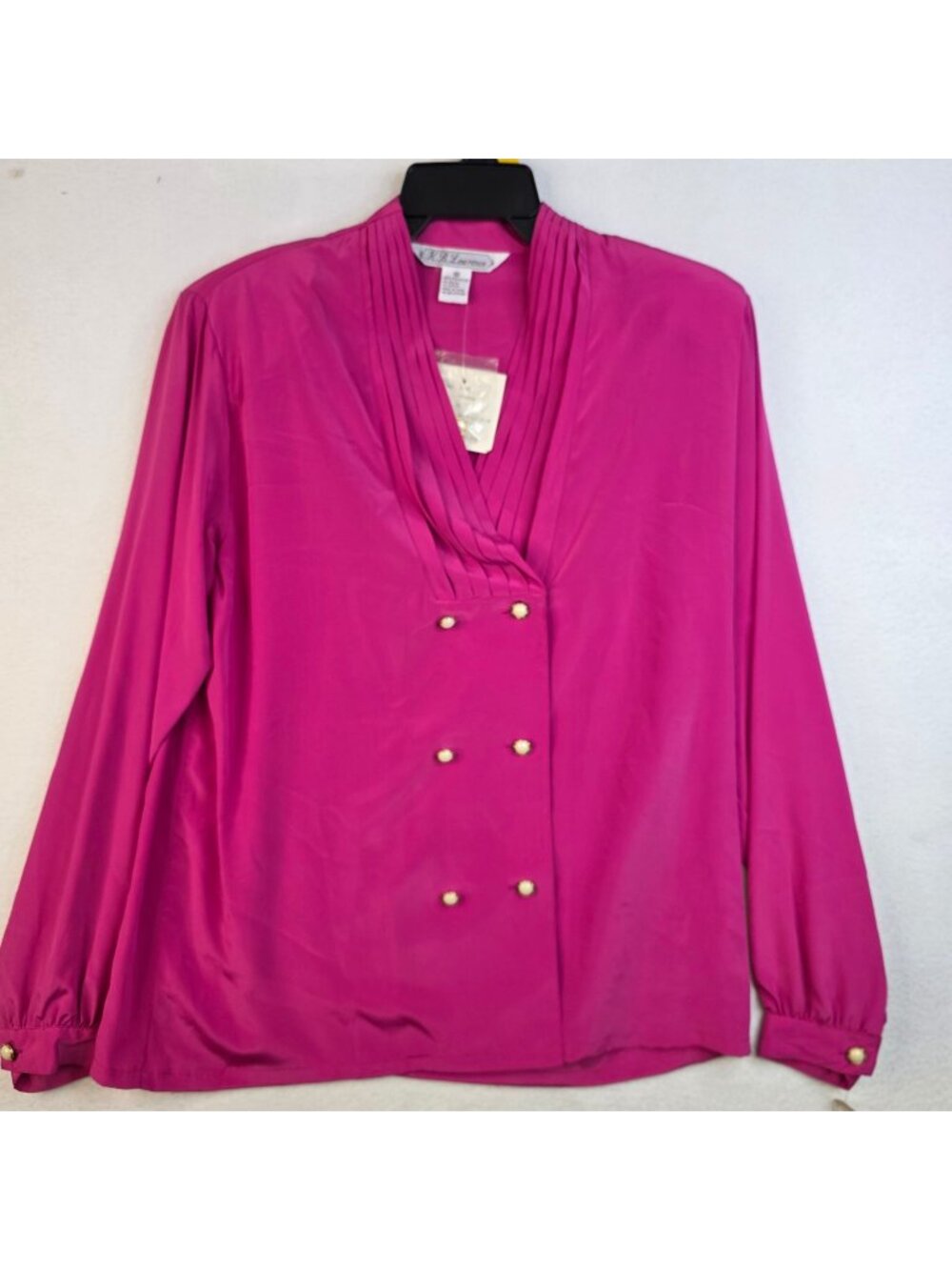 Vintage K.B. Lawrence Double Breasted Pearl Button Blouse 12 Fushia Festival